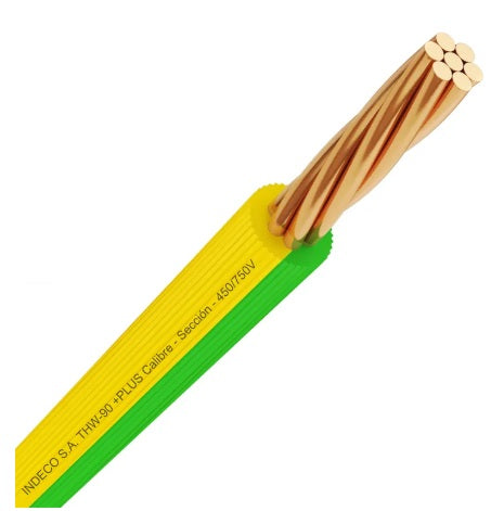 CABLE THW-90 PLUS 12 AWG 450/750V COLOR AMAR/VERDE INDECO