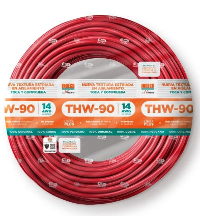 CABLE THW-90 PLUS 14 AWG 450/750V COLOR ROJO INDECO