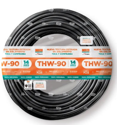 CABLE THW-90 PLUS 14 AWG 450/750V COLOR NEGRO INDECO