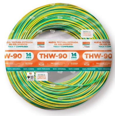 CABLE THW-90 PLUS 14 AWG 450/750V COLOR AMARI/VERDE INDECO